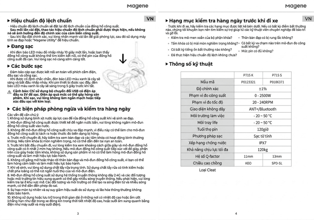 Tài liệu hướng dẫn sử dụng Pedal P715 của Magene bằng tiếng Việt