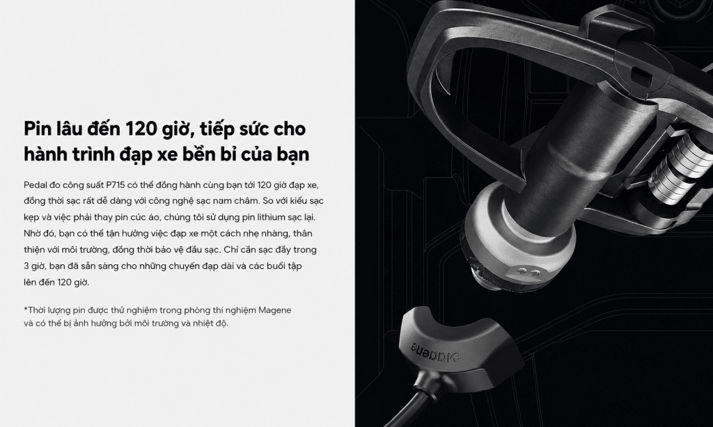 Magene P715 pedal đo công suất pin 120 giờ và sạc nam châm