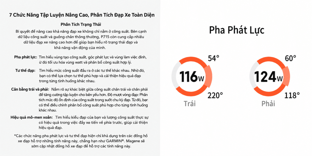 Magene P715 phân tích pha phát lực và 7 chức năng tập luyện nâng cao