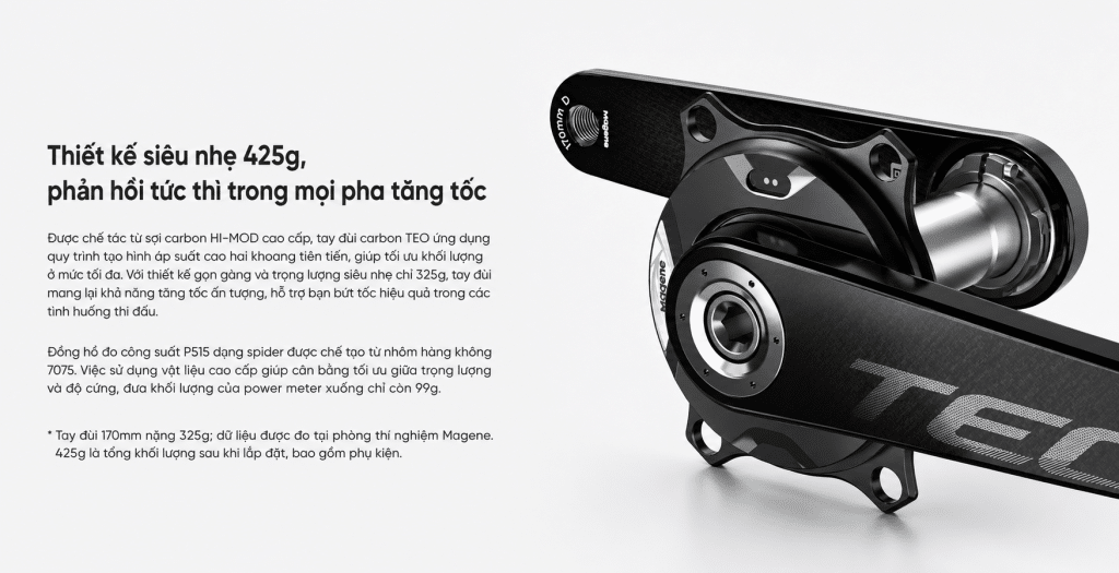 Magene TEO P515 thiết kế siêu nhẹ 425g với tay đùi carbon HI-MOD