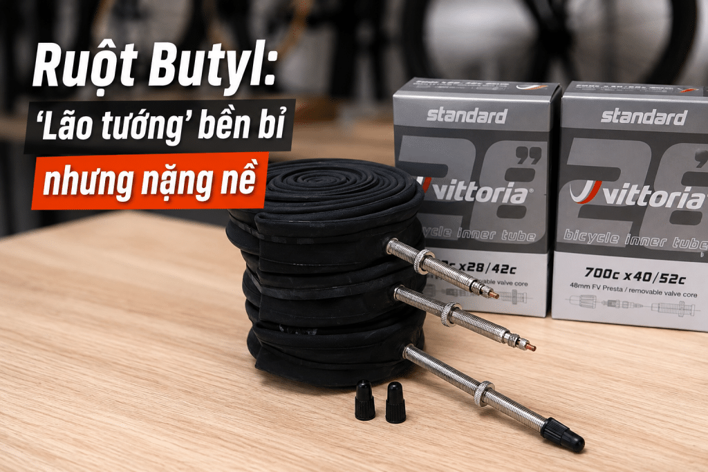 Ruột Butyl là loại ruột xe đạp truyền thống, bền bỉ và dễ sử dụng nhưng có trọng lượng nặng hơn TPU và Latex, ảnh hưởng đến độ linh hoạt của bánh xe.